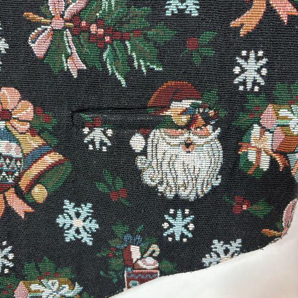 Christmas Tapestry Vest Santa Holidays Snowflake Black Red Women Medium M USA - Picture 5 of 12